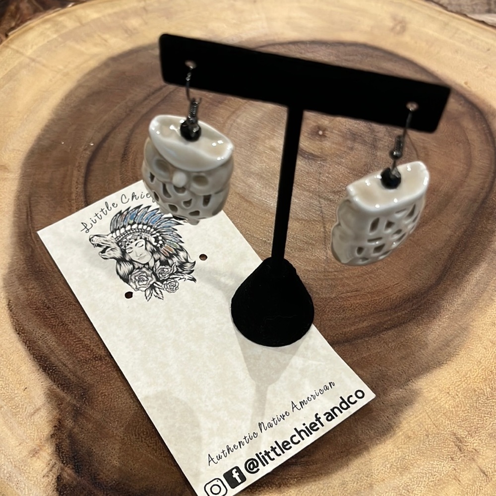 Handmade ceramic owls earrings